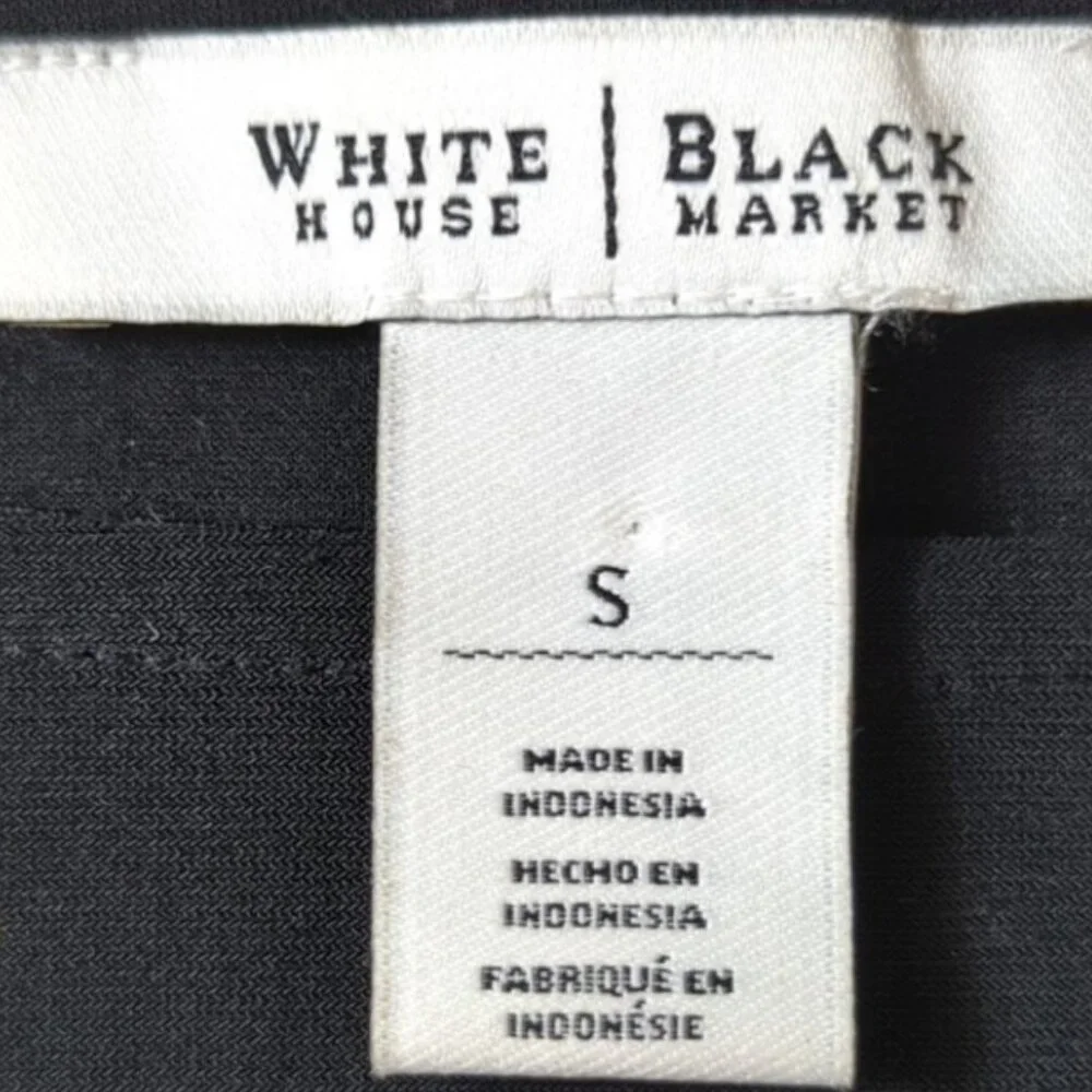 White House Black Market Women's Black Midi Dress‎ Gold Studs Sheer Long Sleeves